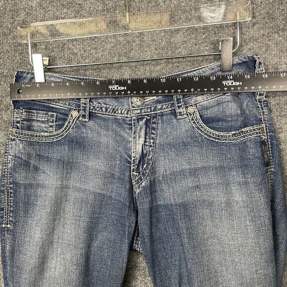 Silver Jeans Womens 28W Blue Suki Surplus Capri Embroidered Flap Pockets Stretch - Picture 5 of 16